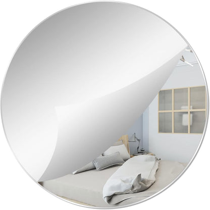 7.87" Round Wall Mirror Tile Self Adhesive Acrylic Mirror Sheet Sticker for Bathroom, Bedroom, Door, Home Decor
