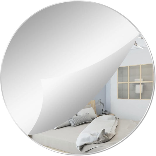 7.87" Round Wall Mirror Tile Self Adhesive Acrylic Mirror Sheet Sticker for Bathroom, Bedroom, Door, Home Decor
