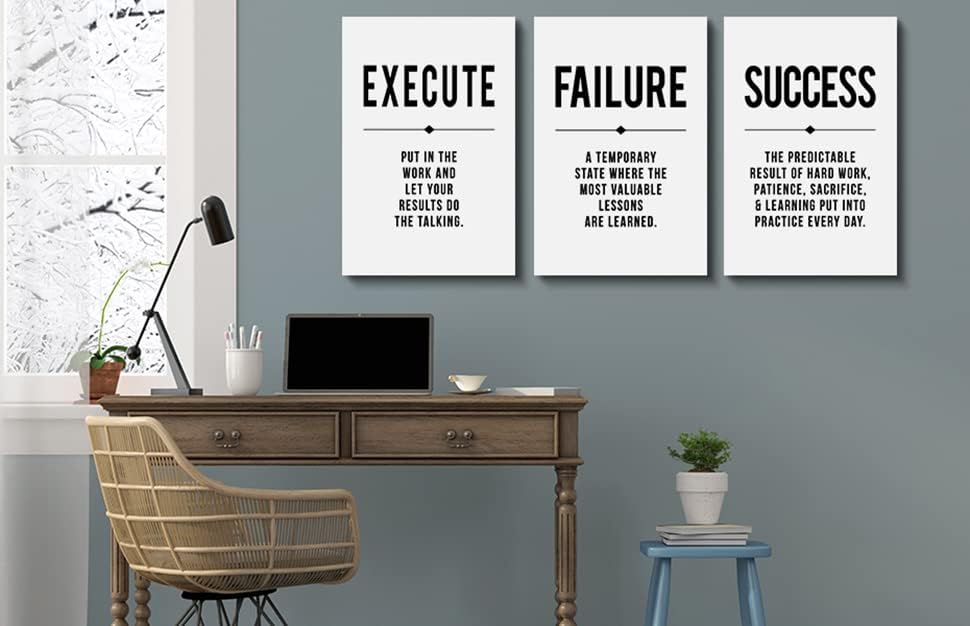 Inspirational Canvas Painting Wall Art -EPHANY ART,Mindset Quotes Prints, Success Framed Entrepreneur Poster Positive Quotes Wall Poster for Home Office Workplace (M-3pcs,12x16inchx3pcs)