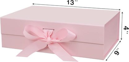 DaiUni 10.5"X7.5"X3.1" Pink Magnetic Gift Box with Lid and Ribbon for Presents