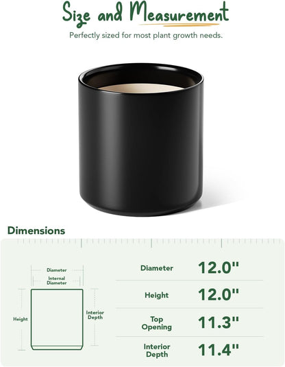 LE TAUCI 12 Inch Pot for Plants, Ceramic Planters for Indoor Plants, Mid-Century Modern Cylinder Flower Pots with Drainage Hole, Fits Fiddle Leaf Fig & Monstera, Home Decor, White