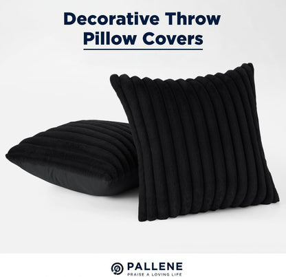 Pallene Faux Fur Plush Throw Pillow Covers 18x18 Set of 2, Luxury Soft Fluffy Striped Decorative Pillow Covers for Sofa, Couch, Living Room, Cream White