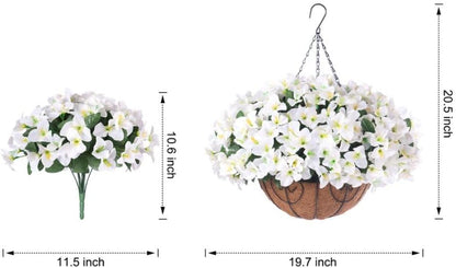Artificial Hanging Flowers Faux Plants Basket for Outdoors Spring Summer Decor, Fake Silk Bougainvillea in Planter Outdoor Look Real UV Resistant Faux Flower for Outside Porch Patio Garden Home, White