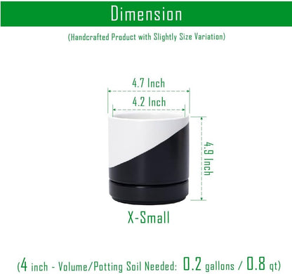 D'vine Dev 6.5 Inch Ceramic Planter Pot with Drainage Hole and Saucer, Indoor Cylinder Round Planter Pot, Olive, 94-O-C-J