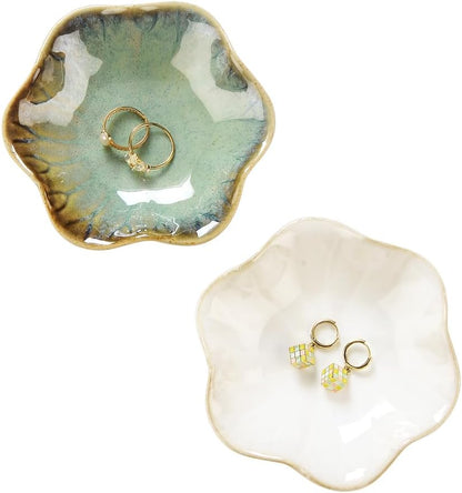JAMEND CLXP Lotus Leaf Shape Decorative Ring Tray, Small Key Bowl, Ceramic Trinket Tray Jewelry Dish Organizing Necklace Earrings, Home Decoration for Mom Best Friend Sister, Pink.