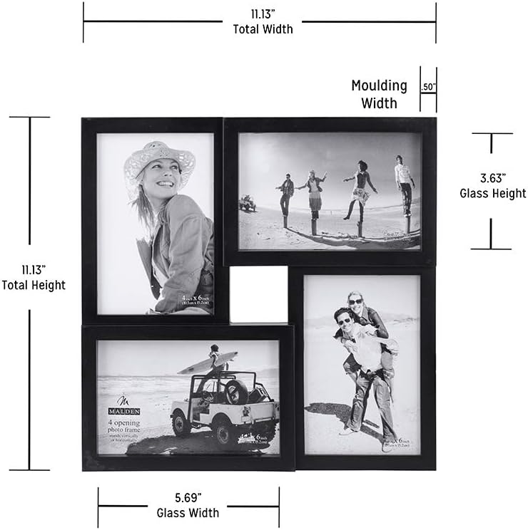 Malden International Designs Collage Picture Frame for Wall, Holds Four Photos : 2-6x4 and 2-4x6 Inch - Black Plastic, Wall Decor for the Home