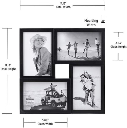 Malden International Designs Collage Picture Frame for Wall, Holds Four Photos : 2-6x4 and 2-4x6 Inch - Black Plastic, Wall Decor for the Home