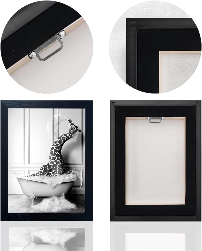 Bathroom Picture Wall Decor, Framed Black and White Bathroom Wall Art, Toilet Paper in Little Funny Raccoon's Hand Animal Canvas Print Painting