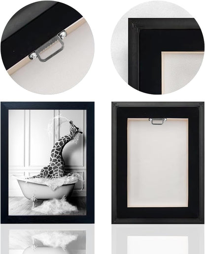 Bathroom Picture Wall Decor, Framed Black and White Bathroom Wall Art, Toilet Paper in Little Funny Raccoon's Hand Animal Canvas Print Painting