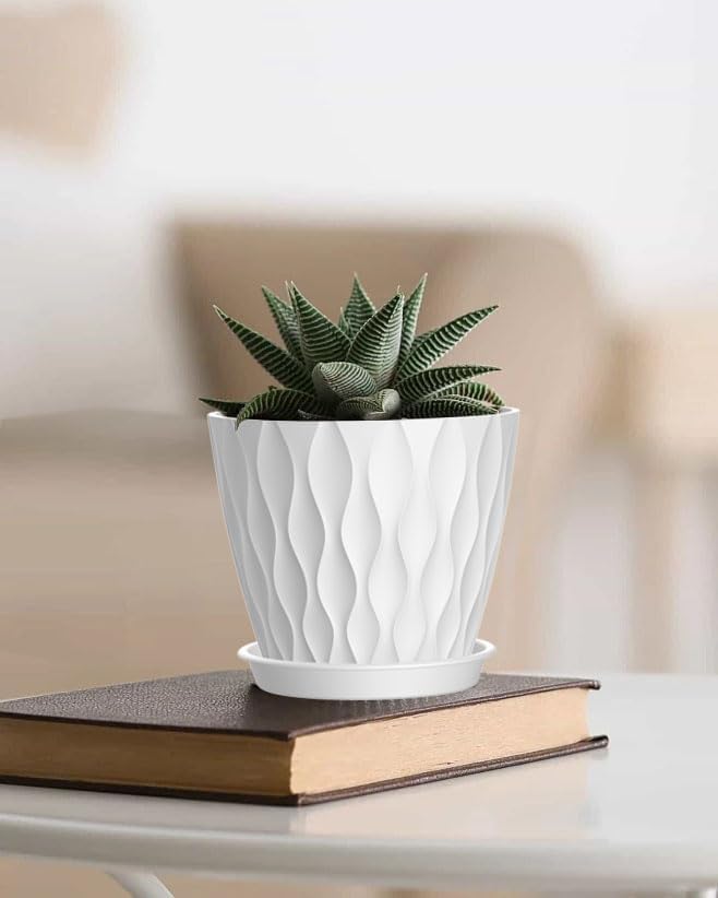 4 Inch Plant Pots, 6 Pack Indoor Flower Pots, Planters with Drainage Holes and Trays for Orchids, Violets, Succulents, Herbs, and Other Plants,Corolful