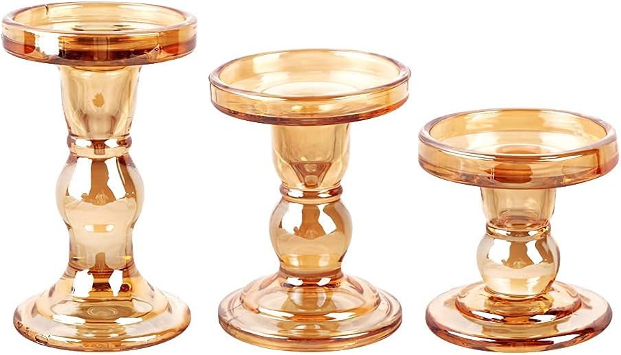 6-Piece Set of Glass Candlestick, Crystal Candlestick Holder Holder and Conical Candle, Christmas Candle Holder Decoration, Family Living Room Wedding Candle Holder (Clear 2sets)