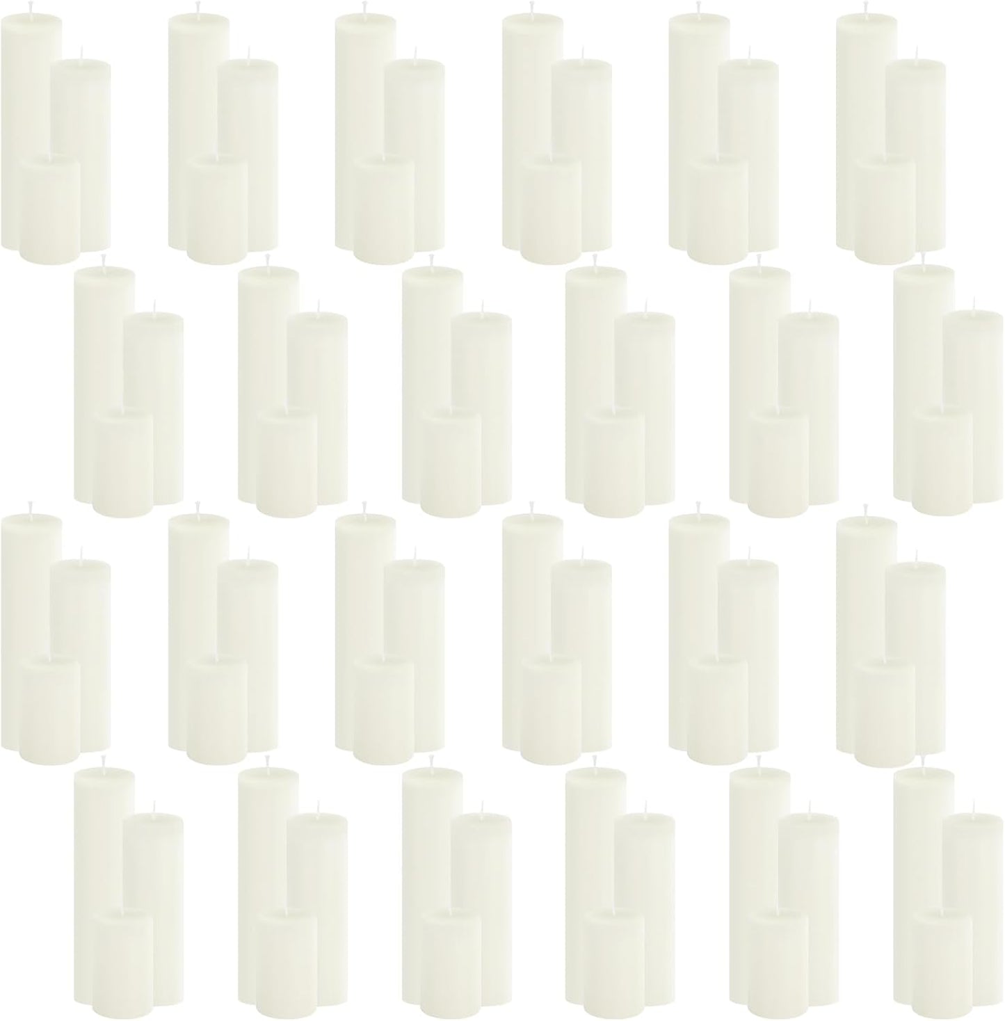 18 Pcs White Pillar Candles Bulk Set，Hurricane Candles，3 Different Lengths 2 x 3/4/6 Inch (6 Each)，Dripless Unscented Smokeless，Gives You a Better Atmosphere When Organizing an Event Party.