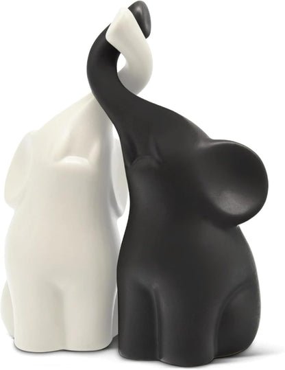 OwMell Set of 2 Loving Elephant Statue Figurine, 6" Elephant Ring Holder, Gifts for Couples Home Lucky Decor - Grey