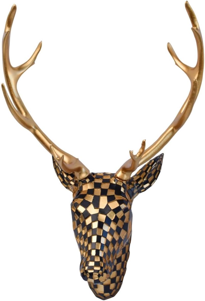 GIGICICI Mosaic Deer Head Wall Decor 15.7x8.7 Inch, Artistic Faux Resin Animal Head Wall Sculpture Hanging for Living Room Bedroom Kitchen Office, Black-White Gift