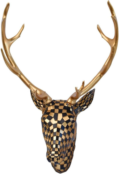GIGICICI Mosaic Deer Head Wall Decor 15.7x8.7 Inch, Artistic Faux Resin Animal Head Wall Sculpture Hanging for Living Room Bedroom Kitchen Office, Black-White Gift