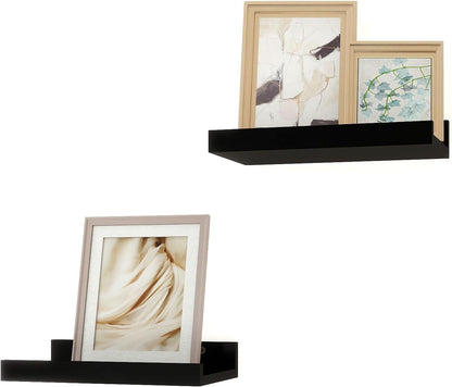 White Floating Shelves for Wall Decor, Wall Mounted Wood Storage Shelf for Bedroom, Living Room, Bathroom, Kitchen, Nursery, Display Picture Ledge Shelf with Lip Set of 2-14 Inches, White