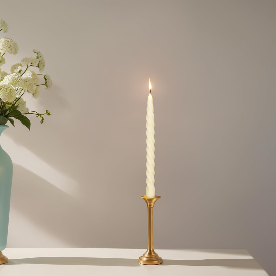Beeswax Taper Candles Set of 4,Spiral Taper Candle Dripless Short Candle Sticks for Dinner Wedding Party Christmas Home Decorations - 7 inch in Height- Off White