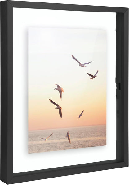 Frametory, Floating Picture Frame 12x16 - Black Aluminum Metal Photo Frame - Real Glass of Front - for Wall Mount Display