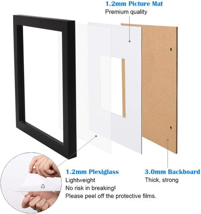 Egofine 12x16 Picture Frame Black, Covered by Plexiglass Made of Solid Wood, Display Pictures 9x12 and 11x14 with Mat or 12x16 Without Mat, for Wall Mounting Photo Frame - Colors B