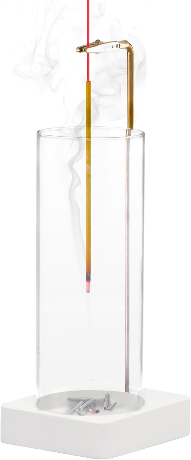 1 Pack Incense Holder for Sticks, Insence-Stick Holder Ash Catcher with Removable Glass [Anti-Ash Flying], Mess-Free Incense Burner Holder, Perfect for Meditation Yoga Relaxation, Home Decor