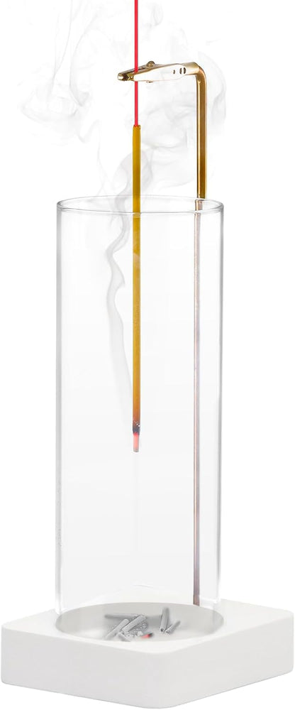 1 Pack Incense Holder for Sticks, Insence-Stick Holder Ash Catcher with Removable Glass [Anti-Ash Flying], Mess-Free Incense Burner Holder, Perfect for Meditation Yoga Relaxation, Home Decor