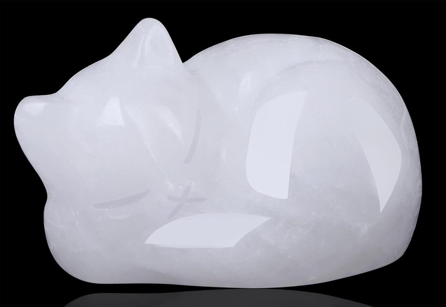YATOJUZI 2" Cat Decors Statue Opal Moonstones Crystals Opalite Sleeping Cats Gemstone Hand-Carved Cute Animal Figurines Home Office Desk Decor Stocking Stuffers Cat Themed Ornaments Gifts for Women