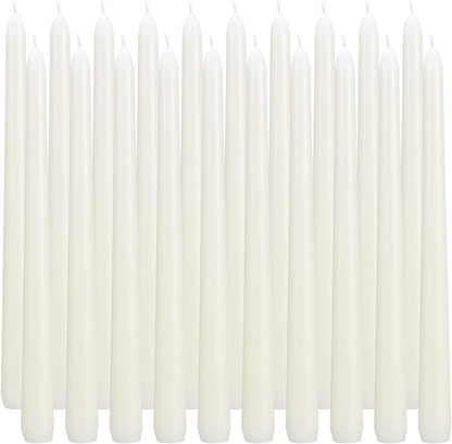 flamecan Ivory Taper Candles, Set of 40 Unscented and Smokeless 10 Inch Taper Candles Long Burning, Paraffin Wax with Cotton Wicks for Burning Approxinately 7-8 Hours Time