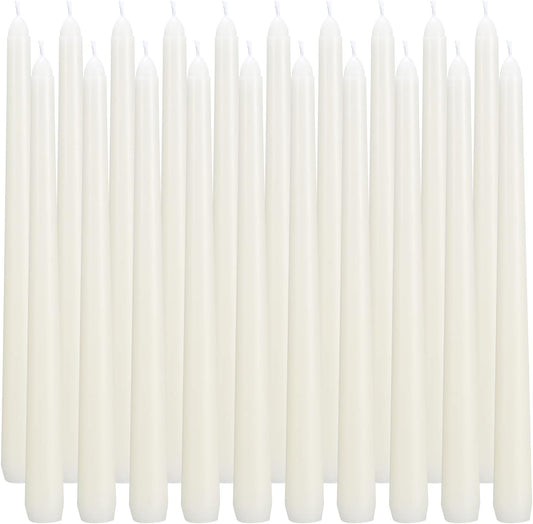 flamecan Ivory Taper Candles, Set of 40 Unscented and Smokeless 10 Inch Taper Candles Long Burning, Paraffin Wax with Cotton Wicks for Burning Approxinately 7-8 Hours Time