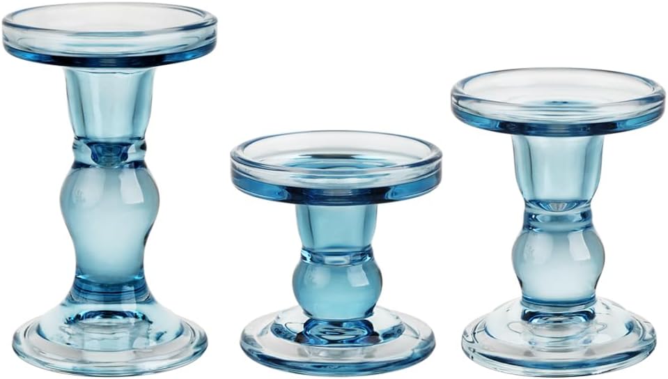 6-Piece Set of Glass Candlestick, Crystal Candlestick Holder Holder and Conical Candle, Christmas Candle Holder Decoration, Family Living Room Wedding Candle Holder (Clear 2sets)