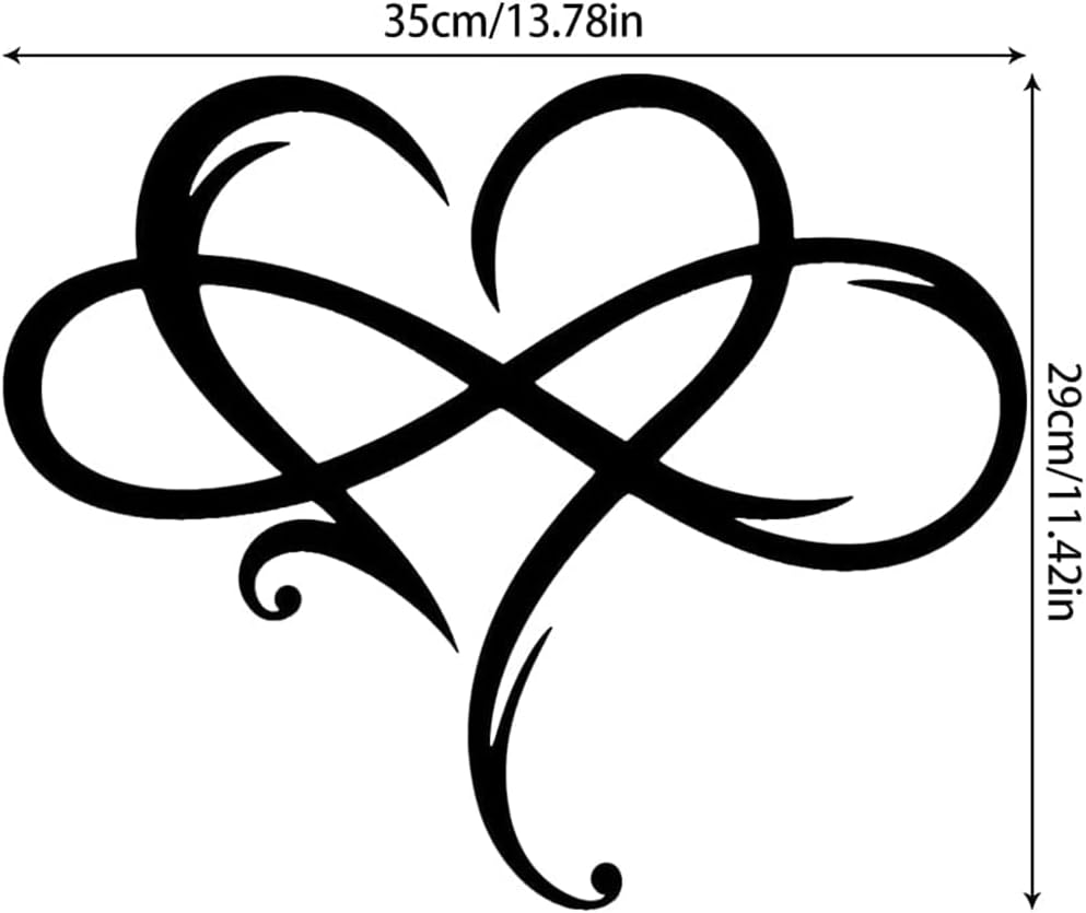 AOOLVY Infinity Heart Wall Decor, Unique Infinity Heart Metal Art Wall Decor Love Sign Steel Wall Plaques Bedroom Ornaments for Home Wedding Decor, Room Living Room Decoration (Black, 23.6x20.6inch)