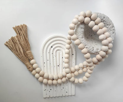 Boho Decor Wood Beads Garland Farmhouse Wall Hanging Decorations Natural Wooden Bead Tassel Decorative for Coffee Table Christmas and Prayer (Nature, 58")