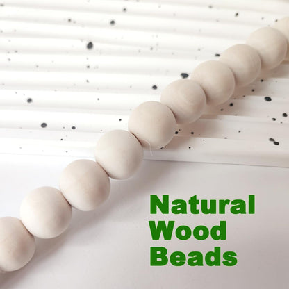 Boho Decor Wood Beads Garland Farmhouse Wall Hanging Decorations Natural Wooden Bead Tassel Decorative for Coffee Table Christmas and Prayer (Nature, 58")