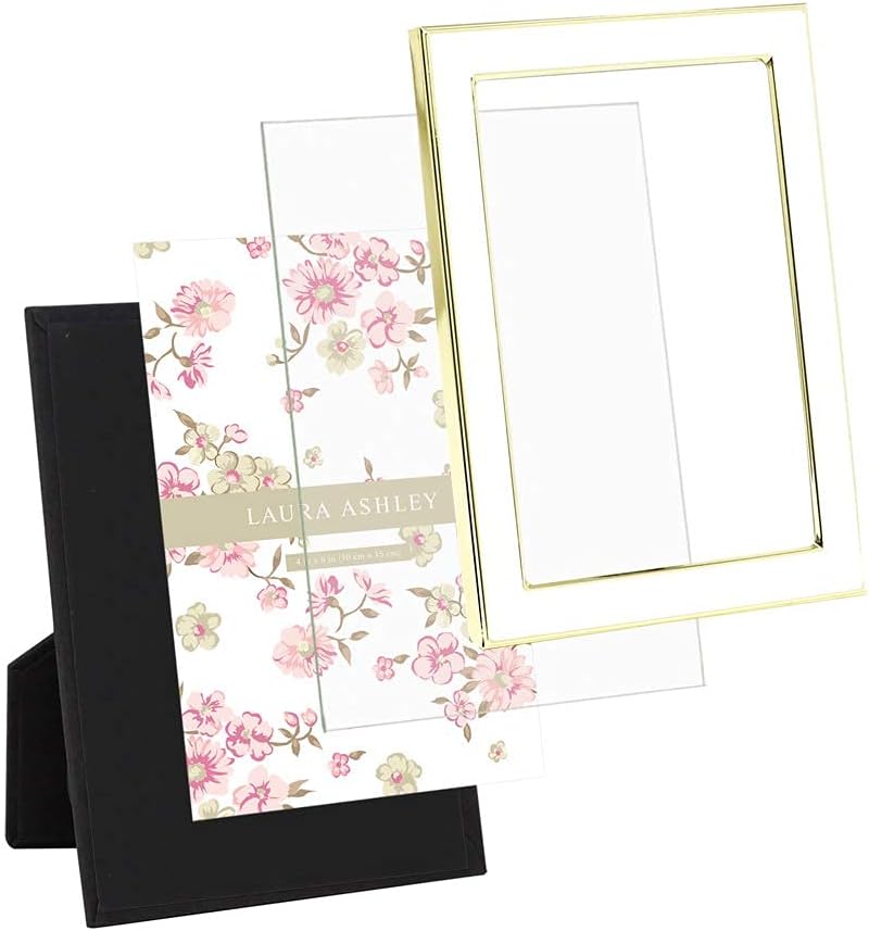 Laura Ashley 5x7 Navy Enamel Picture Frame, Gold Metal Edge with Easel, for Countertop, Counterspace, Tabletop Display, Bookshelf, Desk, Wall Décor, Photo Gallery (5x7, Navy W/Gold)
