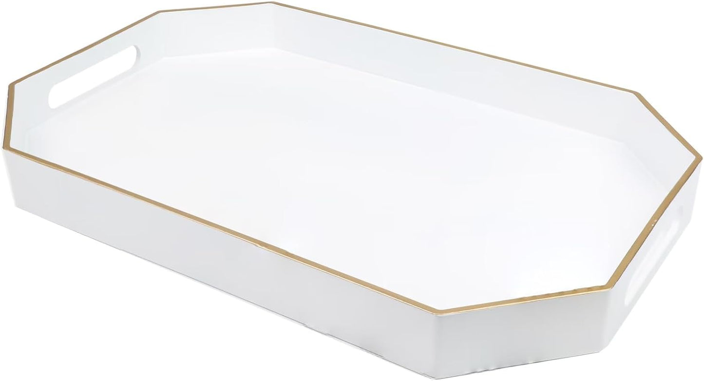 Green Decorative Tray with Handles, Versatile Serving Tray for Coffee Table, Ottoman, Ideal for Serving, Displaying, Organizing, 15.7"*10.2"*1.57"