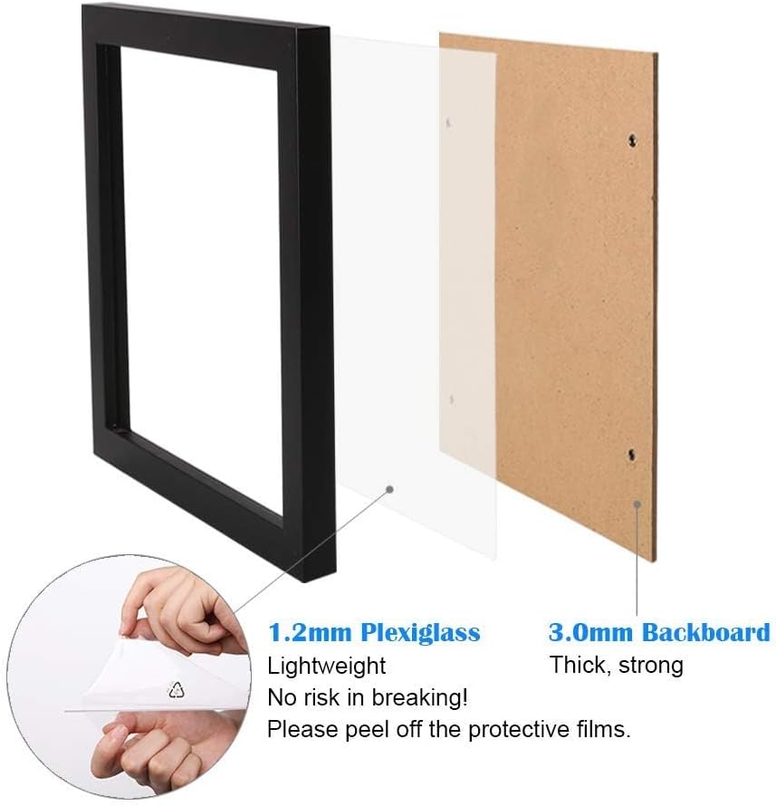 Egofine 12x16 Picture Frame Black, Covered by Plexiglass Made of Solid Wood, Display Pictures 9x12 and 11x14 with Mat or 12x16 Without Mat, for Wall Mounting Photo Frame - Colors B