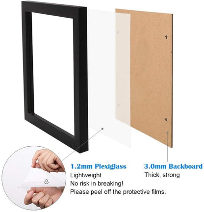 Egofine 12x16 Picture Frame Black, Covered by Plexiglass Made of Solid Wood, Display Pictures 9x12 and 11x14 with Mat or 12x16 Without Mat, for Wall Mounting Photo Frame - Colors B