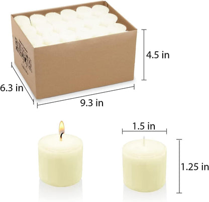 White Votive Candles Long Burn Time Unscented Candles Votives Bulk Pack of 24 Small Pillar Candles