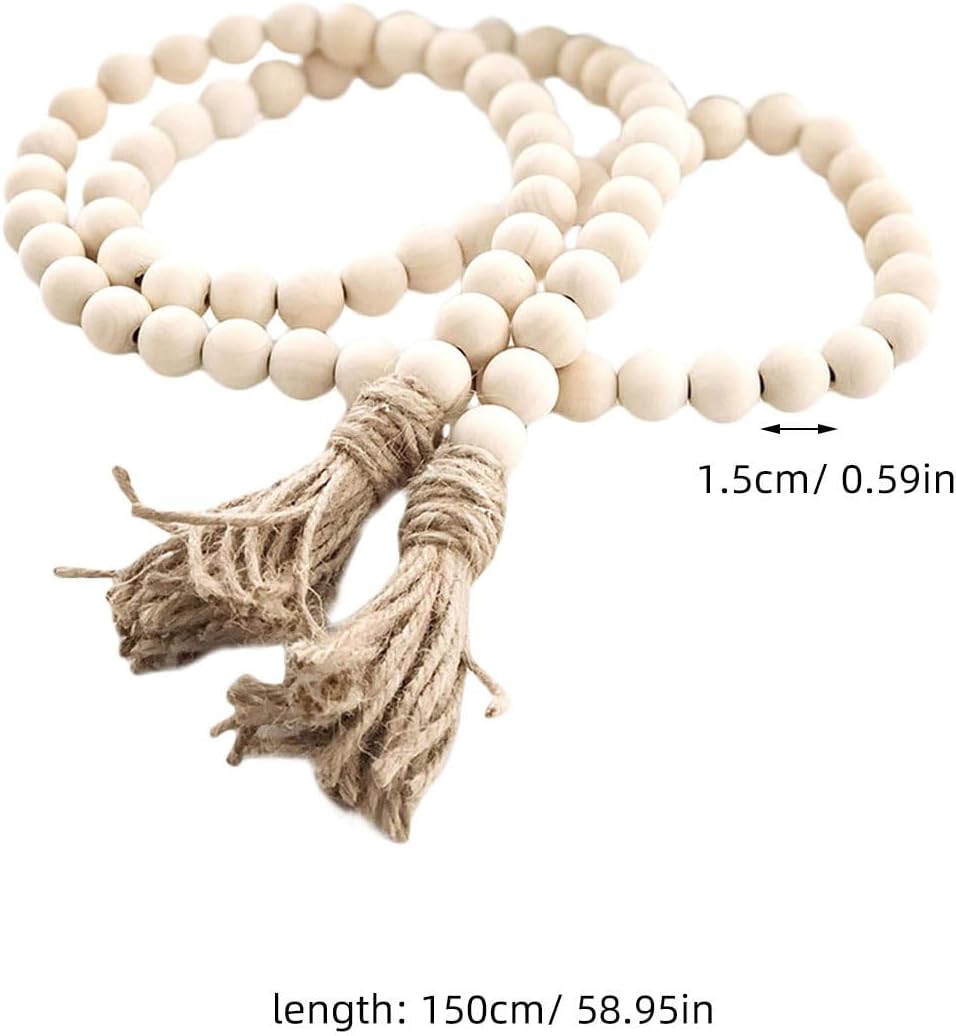 IMIKEYA Wooden Beads Garland: Farmhouse Wood Bead Garland with Tassels Boho Wall Hanging for Home Decor Tiered Tray Rustic Wood Prayer for Coffee Table Decor