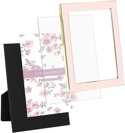 Laura Ashley 5x7 Navy Enamel Picture Frame, Gold Metal Edge with Easel, for Countertop, Counterspace, Tabletop Display, Bookshelf, Desk, Wall Décor, Photo Gallery (5x7, Navy W/Gold)
