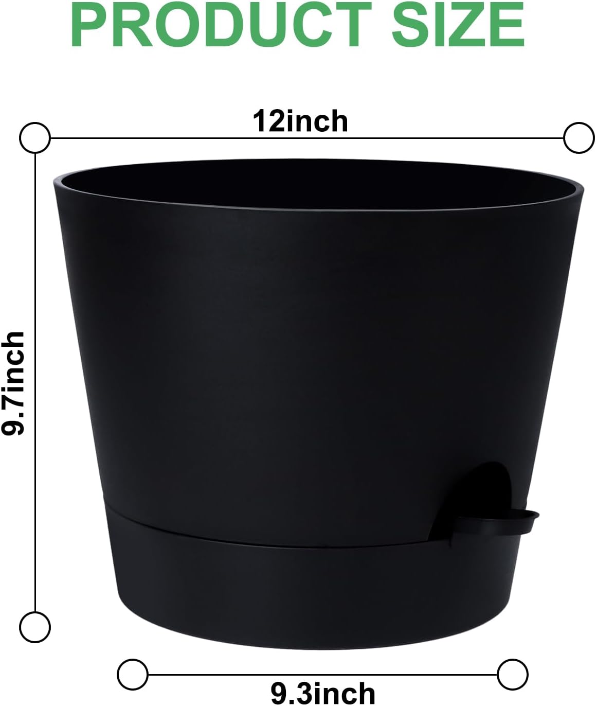YNNICO Indoor Self Watering Planters with Drainage Holes and Saucers, 8, 7, 6.5, 6, 5.5, 5 Inches, Black, 6 Pots