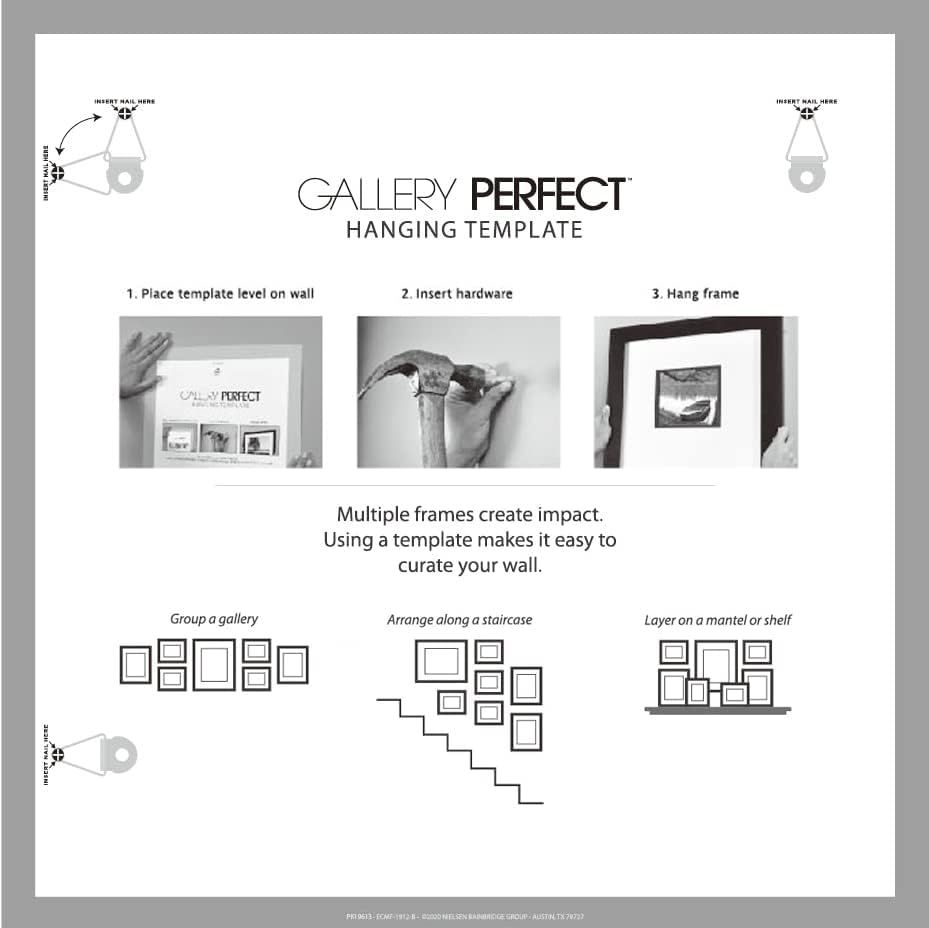 Gallery Perfect 12x12 Picture Frames, 9 Piece Set with Real Glass Cover for 8x8 Photos With Mat, Picture Frames Collage Wall Decor for Gallery Wall, Home Decor, Black