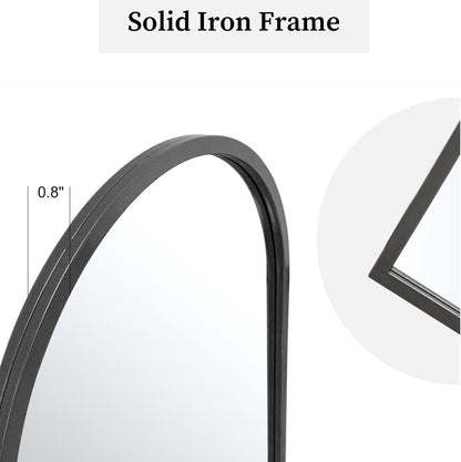Dewfig 65"x 22" Arched Window pane Full Length Mirror, Wall Mirror, Floor Standing Mirrors, Farmhouse Long Full Body Mirrors Wall Mounted for Living Room, Bedroom, Entryway, Fireplace, Black