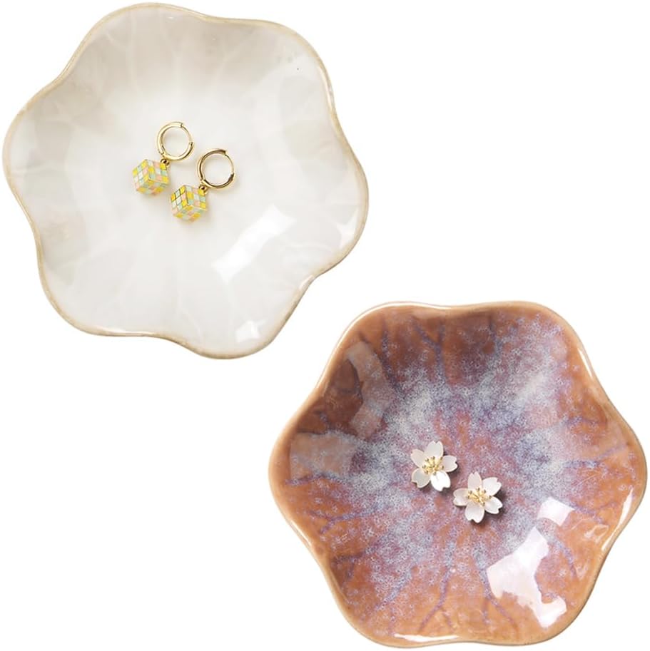 JAMEND CLXP Lotus Leaf Shape Decorative Ring Tray, Small Key Bowl, Ceramic Trinket Tray Jewelry Dish Organizing Necklace Earrings, Home Decoration for Mom Best Friend Sister, Pink.