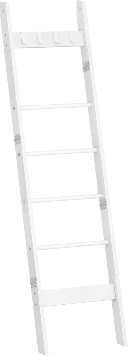 Hzuaneri Blanket Ladder for Living Room, Decorative Quilt Rack with 4 Removable Hooks, 5-Tier Farmhouse Ladder Holder Shelf Organizer for Bedroom, Rustic Brown and Black 02101BBR
