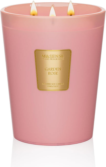 M&SENSE Jasmine Candles Highly Scented 3 Wick 35oz 150 Hours Burn Extra Large Jar Candles for Women, Natural Soy Wax Aromatherapy Candle for Stress Relief, Meditation, Yoga, Spa - Colors B