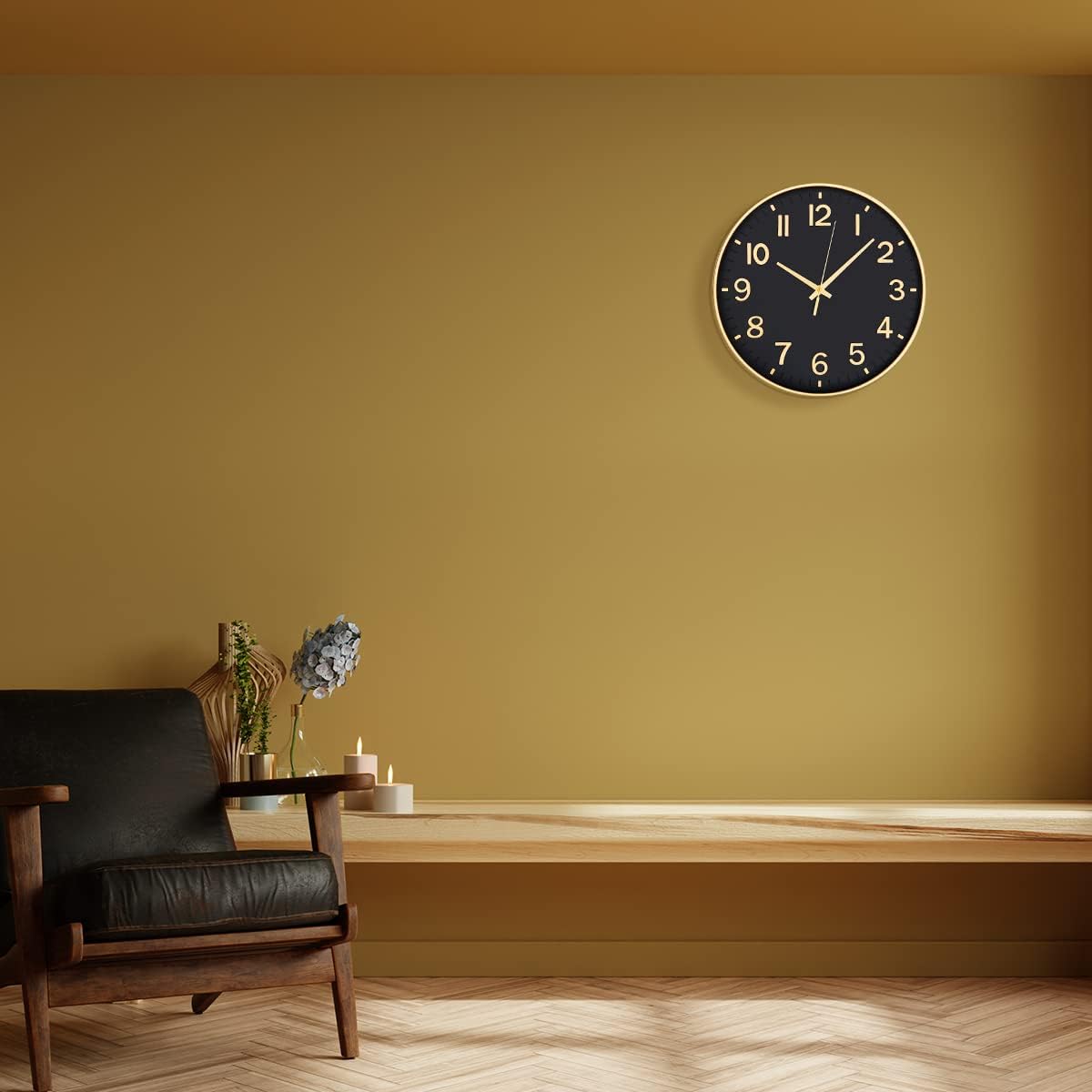 HZDHCLH Wall Clocks Battery Operated,12 inch Silent Non Ticking Modern Wall Clock for Living Room Bedroom Kitchen Office Classroom Decor (Olive Green and Gold)