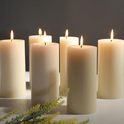 Unscented Ivory Pillar Candles Set of 6-2.8x4 inch - Dripless and Smokeless Large Pillar Candles, 50-Hours Long Burning Time Paraffin Candle for Dinner Table, Christmas and Home Decor