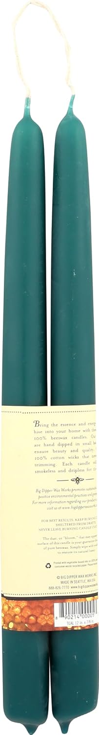 Big Dipper Wax Works Red Hand-Dipped Beeswax Taper Candles – 12” x 7/8”, 2-Pack, 100% Pure Beeswax, Long Burning, Clean, Cotton Wick, Handmade in USA, Home Décor & Wedding Candles