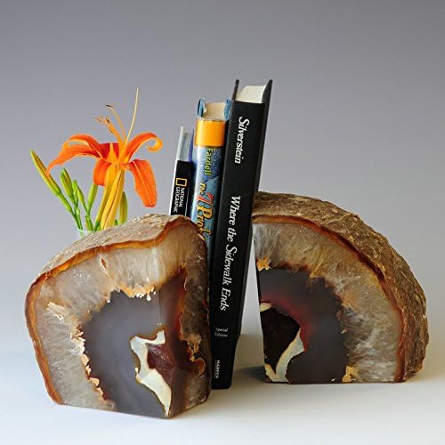 JIC Gem Dyed Blue Agate Bookends Geode Decorative Book Ends for Heavy Books with Rubber Bumpers for Office and Home Decoration Polished Small Size 2 to 3 Lbs