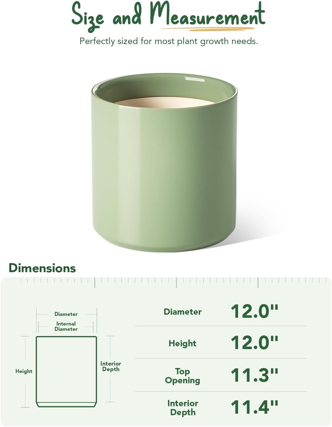 LE TAUCI 12 Inch Pot for Plants, Ceramic Planters for Indoor Plants, Mid-Century Modern Cylinder Flower Pots with Drainage Hole, Fits Fiddle Leaf Fig & Monstera, Home Decor, White